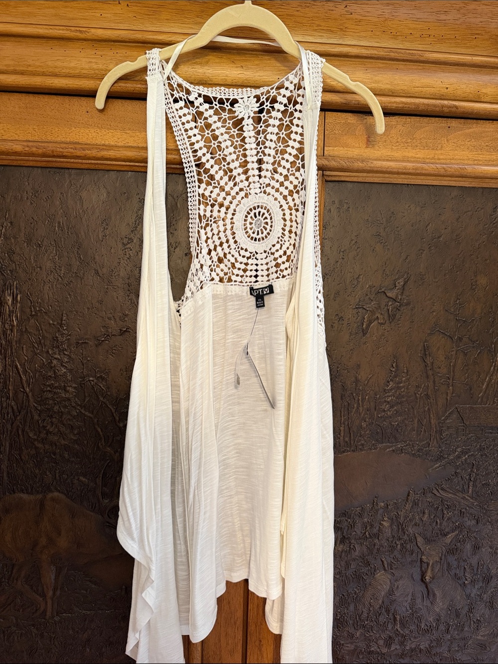 Crochet Back Cream Boho Drape Tank